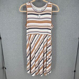 Maurices Knee Length Jersey Stretch Knit Dress Size XL White Striped Pockets NEW